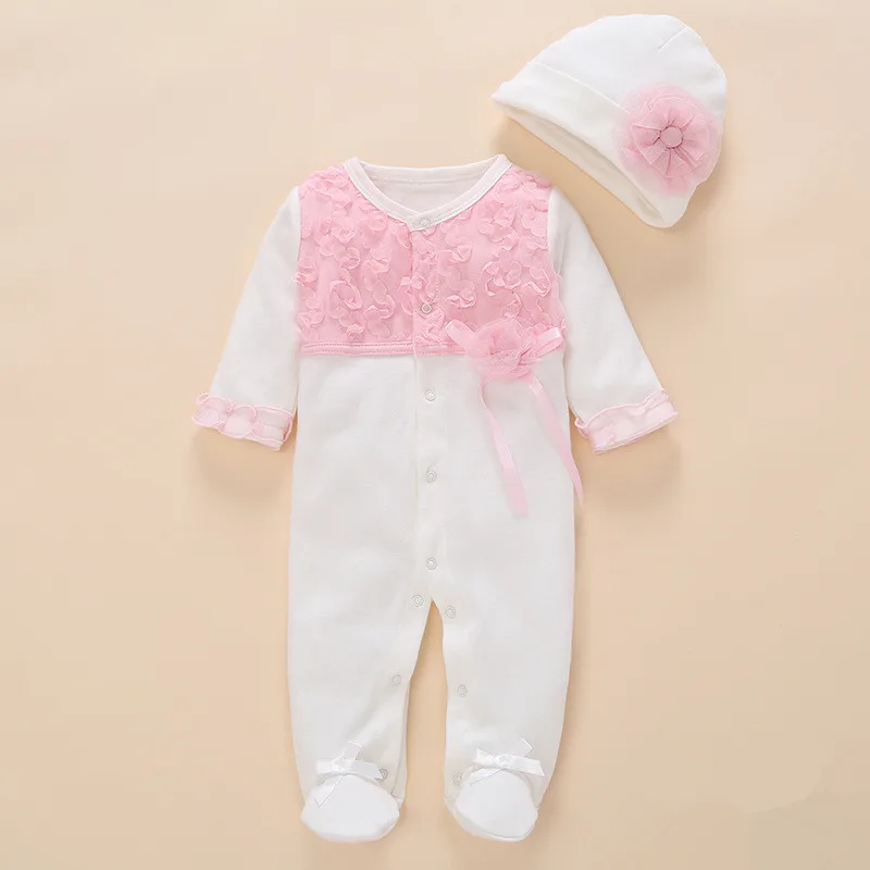 Newborn jumpsuit Baby Rompers Baby Girl Clothes Girls Lace Romper+Hat ...