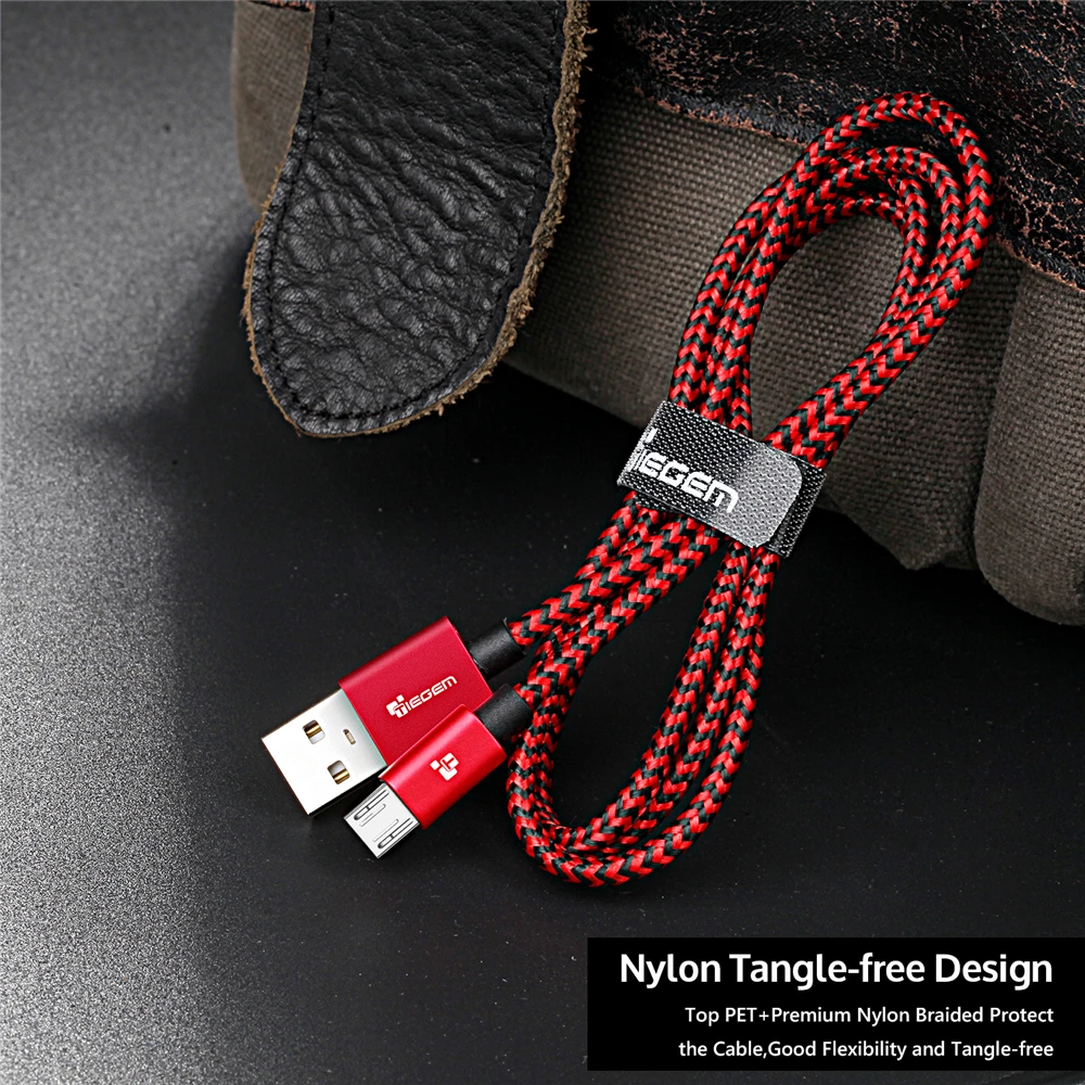 Nylon Micro Cable USB TIEGEM 3A de carga rápida de datos de sincronización USB teléfono móvil Android del cargador del adaptador de Cable para Samsung Sony HTC LG