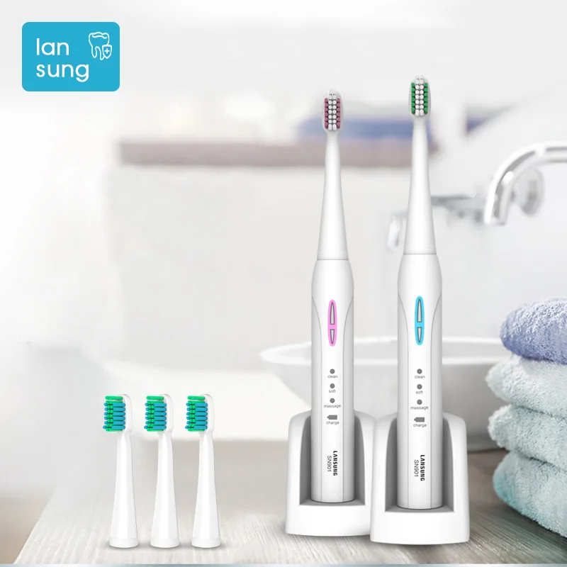 LANSUNG Ultrasonic Electric Toothbrush Wireless Rechargeable Sonic Toothbrush Waterproof Smart Timer with 3pcs Replacement Heads LANSUNG Ultrasonic Electric Toothbrush Wireless Rechargeable Sonic Toothbrush Waterproof Smart Timer with 3pcs Replacement Heads