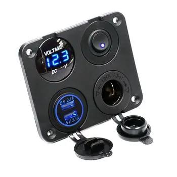 

4 Function Panel Dual USB Charger Green LED Volt 12V Power Outlet ON-OFF Switch