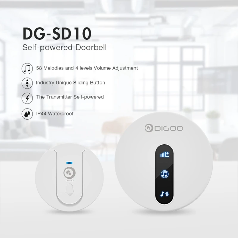 DIGOO DG-SD10 Водонепроницаемый дверной звонок 433 МГц ЕС/США/Великобритания штекер 4 уровня громкости 58 мелодий Автономный Передатчик дверной звонок в помещении