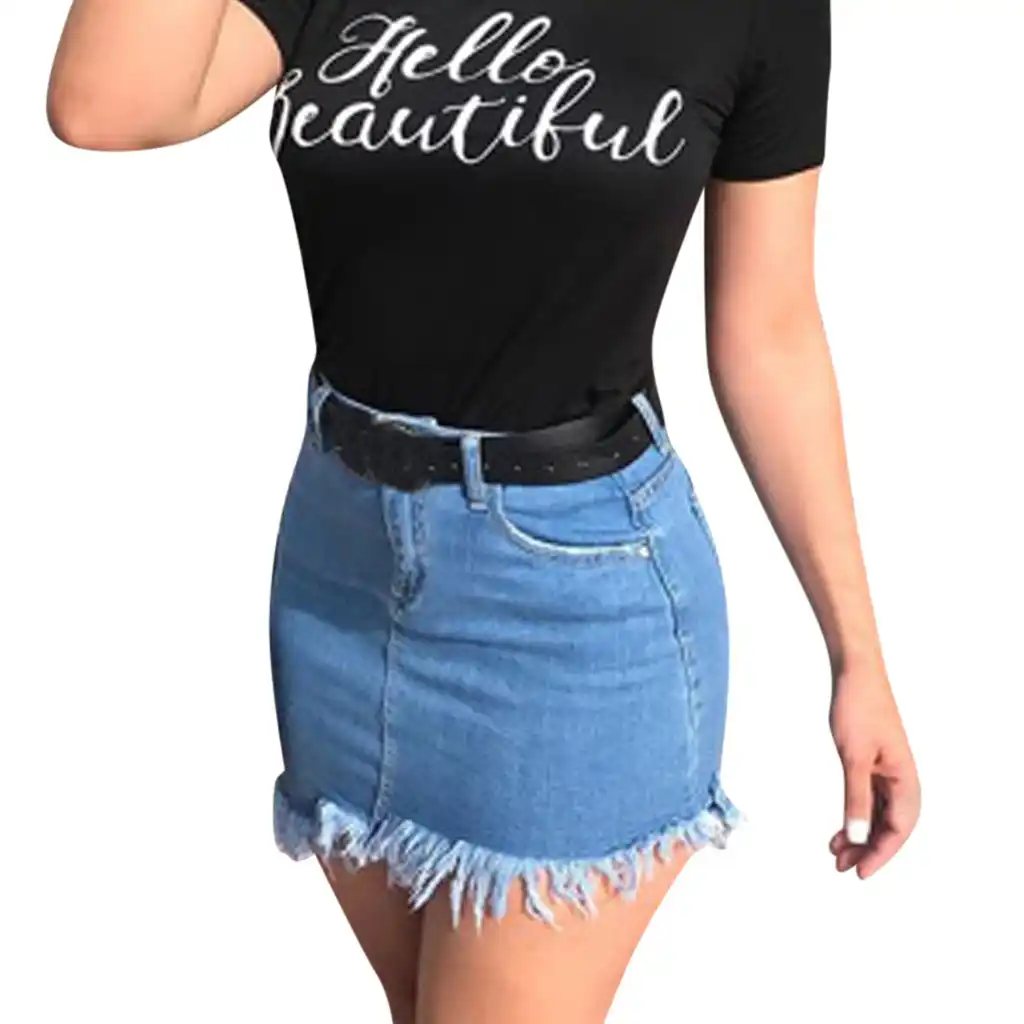 Mini saia jeans feminina, saia lápis curta de algodão com cintura alta e bolsos com borlas, verão 2020|Saias| - AliExpress