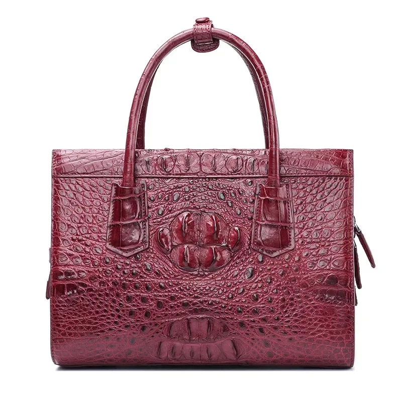 

Simple Designer Genuine Crocodile Skin Leather Zipper Closure Women Burgundy Totes Ladies Shoulder Bag Female Top-handle Handbag