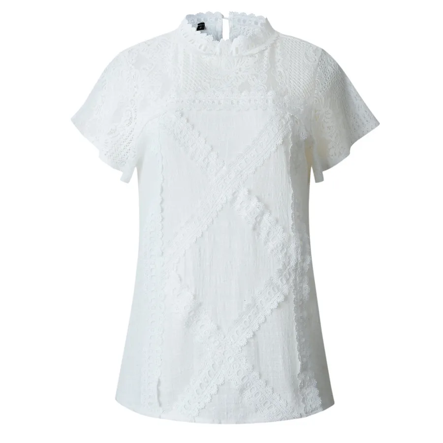 Gladiolus Lace Summer T Shirt Women Short Sleeve O-Neck Geometric Pattern T-Shirt Women Tops 2019 Spring Ladies Lace Tshirts (13)