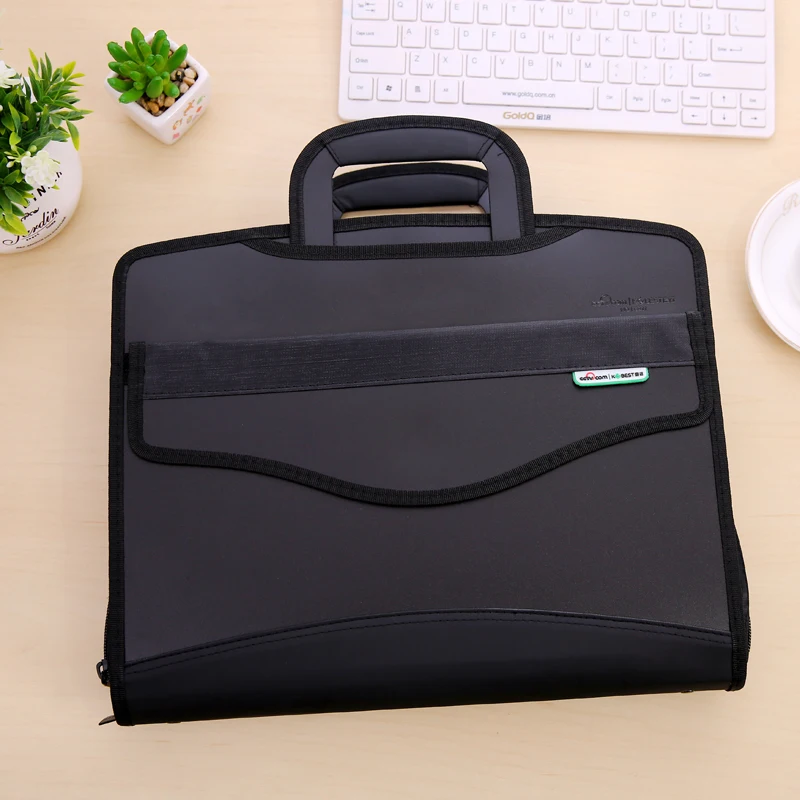 A4 Black Canvas Office Expanding File Folder Holder Organizer Handbag