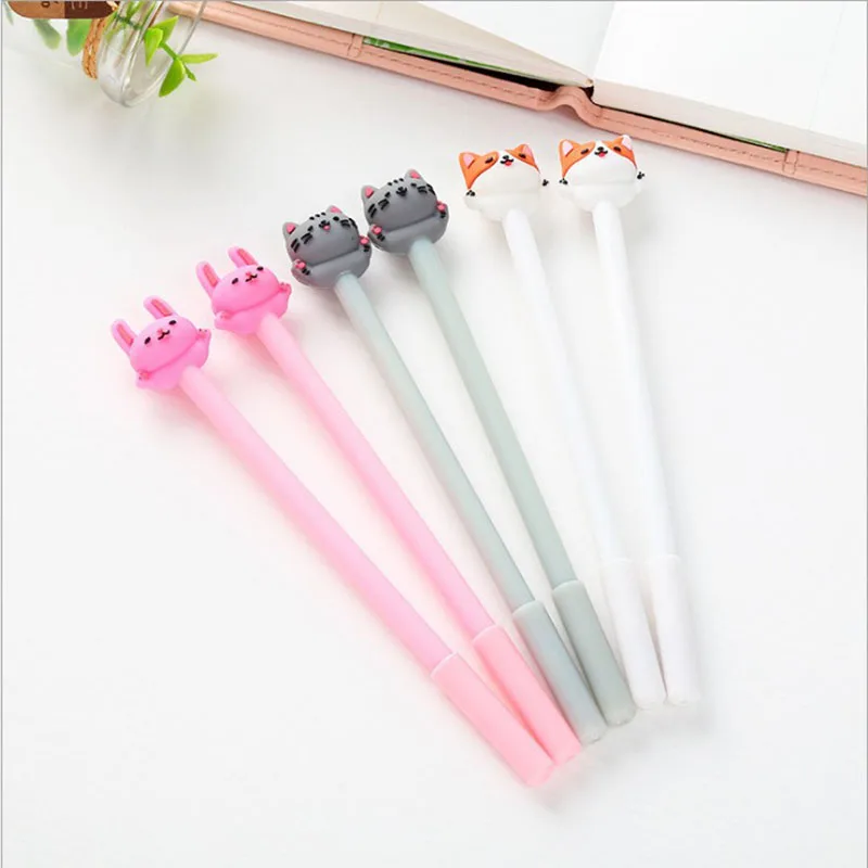 2pcs//set Cute Cat Gel Pen Black Ink Pens Kawaii Stationery School Office Supply