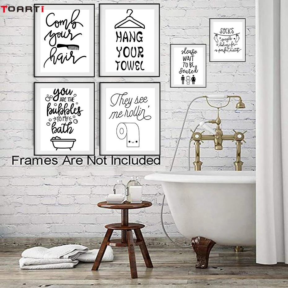 

Funny Toilet Quotes Prints Posters Brush Teeth Bathtub Canvas Painting On The Wall Art Pictures For Washroom Bathroom Decor