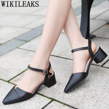 

Mary Jane Pointed Toe Block Heel Shoes Slingback Wedding Shoes Bride Designer Elegant Shoes For Woman Escarpin Femme Talon