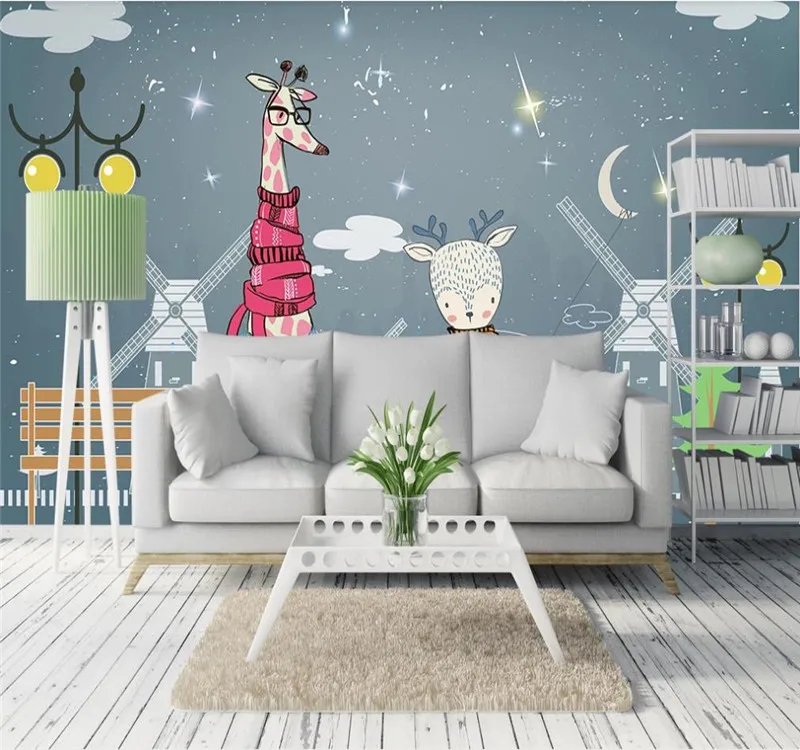 Custom wallpaper refreshing blue simple giraffe elk modern minimalist Nordic background wall - silk waterproof material Custom wallpaper refreshing blue simple giraffe elk modern minimalist Nordic background wall - silk waterproof material
