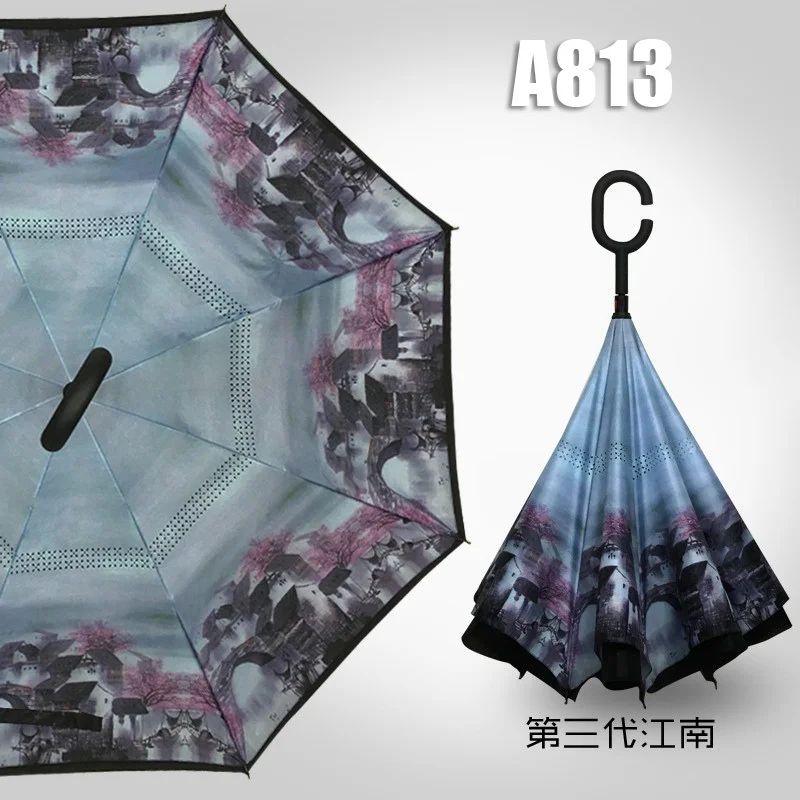 Ветрозащитный обратный зонт складной двойной слой перевернутый Chuva Зонты самостоятельно стоящий наизнанку абажур на дверной светильник в виде зонтика свободные руки зонтик - Цвет: Umbrella A813