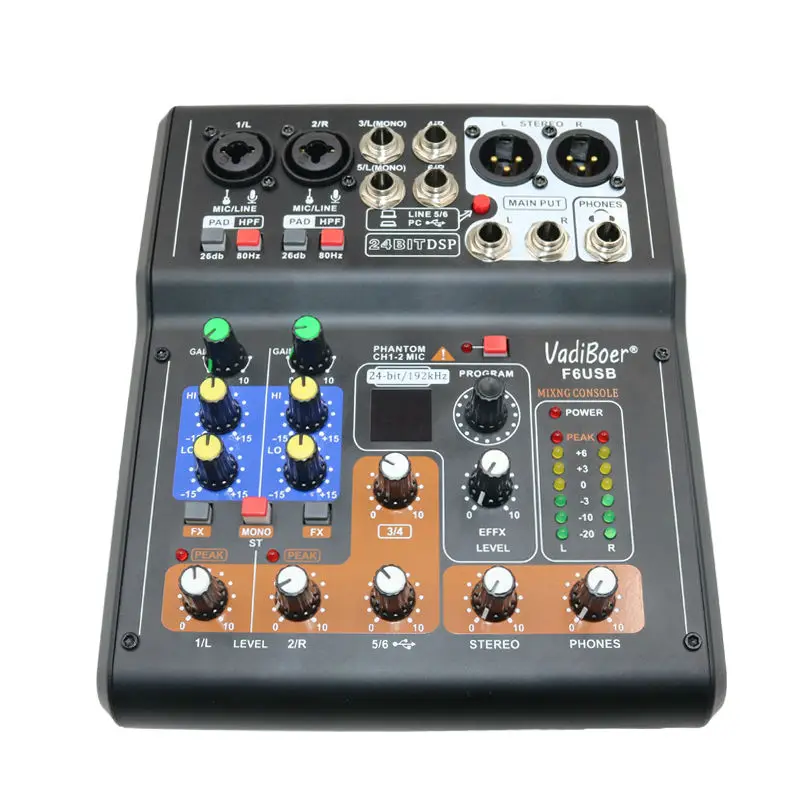Vadiboer F6 Professional 6 Channels Mixer Console