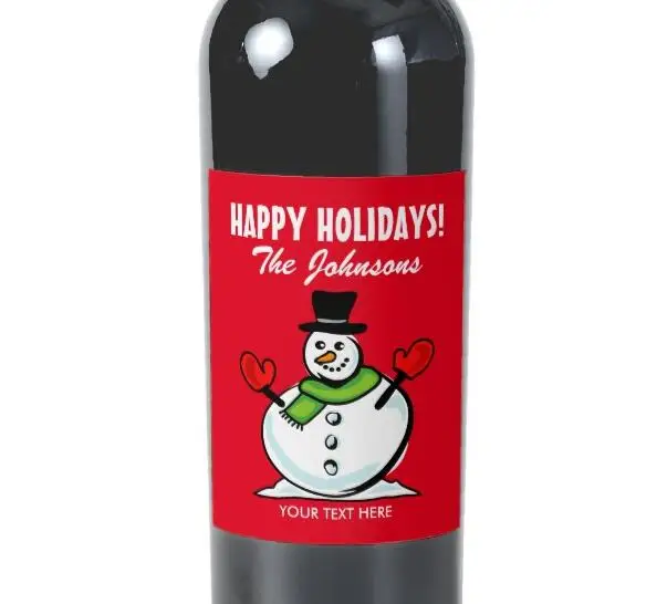 Cute snowman Christmas Happy Holidays personalized Wine Label, Christmas  decorations for Home, Champagne Gift Stickers