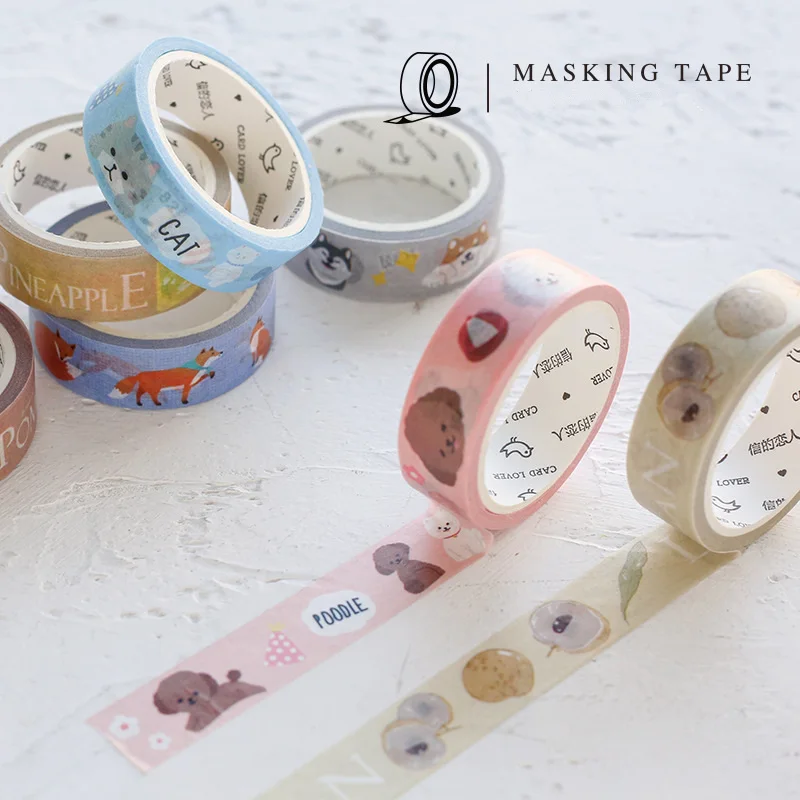 

6 pcs Fruit color washi tape Decoration adhesive Cartoon dog cat owl fox masking tapes stickers scrapbooking Stationery F019