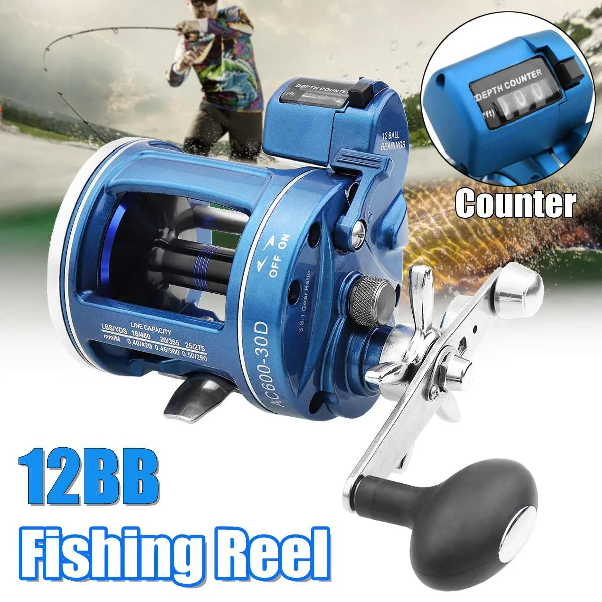 

12BB Metal Baitcasting Reel with Electric Depth Left Right Hand Round Drum Drag Powerful Feeder Reels