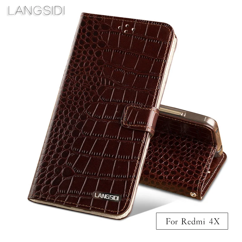 LANGSIDI Brand Phone Case Crocodile Tabby Fold Deduction Phone Case For Xiaomi Redmi 4X Cell Phone