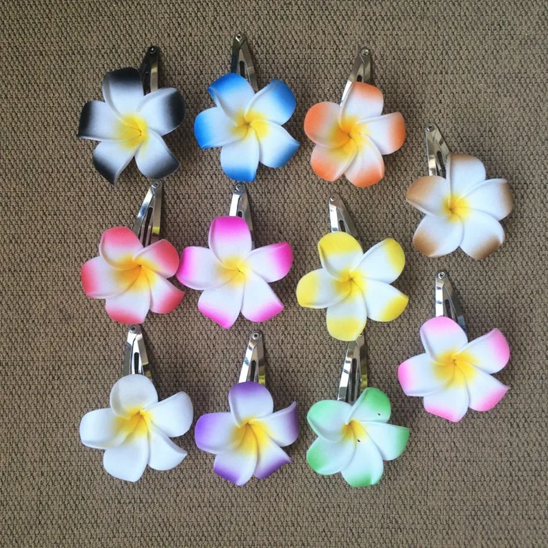 

HappyKiss 12pcs Hawaiian flower jewelry Frangipani Polymer hair pin frangipani artificial flower Girls wedding bride BB CLIP