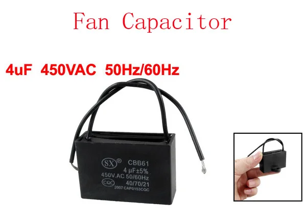 

Ceiling Fan Motor 2 Wire Capacitor CBB61 4uF 450VAC 50Hz/60Hz 6pcs