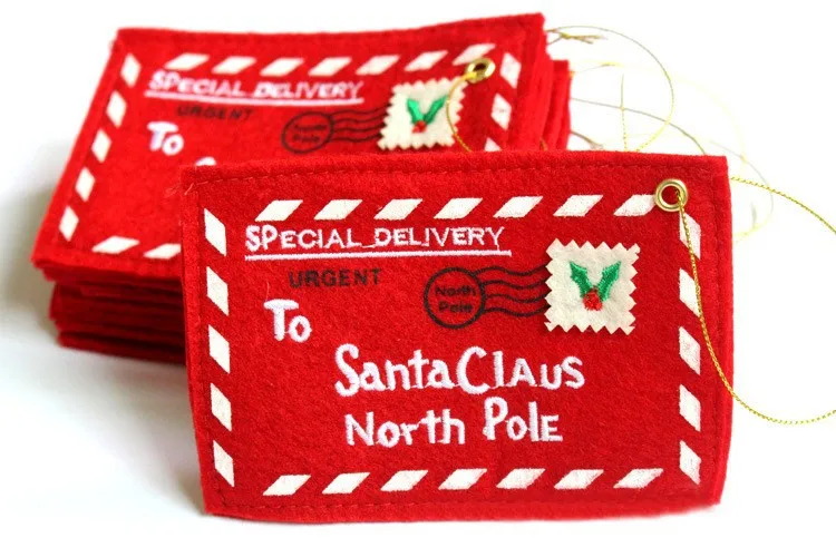 Embroidery Christmas Envelope To Santa Claus North Pole Tree Accessories Christmas Small Gift Candy Bags Home Party Xmas Decor
