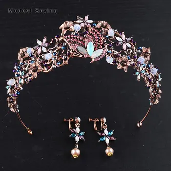 

Retro Baroque Jewelry Sets 2019 with Crystal Queen's Head Crowns and Clip Earrings Wedding Accessories Pageant Prom Headpiece