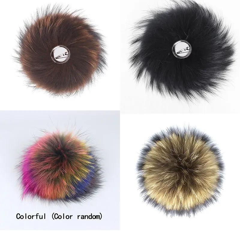 Colorful Color Raccoon Fur Pompoms Needle Fur Pompon For Knitted Hat Cap Beanies Scarves Bags Shoes Real Fur Pom Poms With Pin