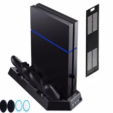 For PlayStation 4 Slim Console PS4 Slim 2 in 1 Vertical Stand w/ Cooling Fan Charger Charging Station w/ Dual Charger Ports USB 40 ports usb charger 300w 5v 60a smart charging station built in cooling fan fast charging for tablets laptop phone pad camera