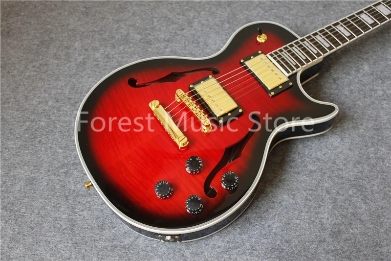

Hot Sale Vintage Red Suneye LP Custom Electric Guitar China OEM Hollow Maple Guitar Body As Pictures