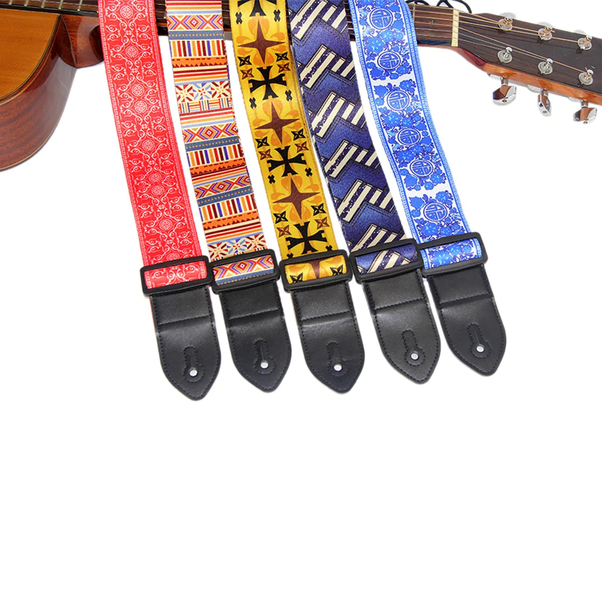 

FLEOR 1PCS Adjustable Polyester Guitar Strap Leather End 5*160cm Colorful Printing for Acoustic Electric Guitar Bass