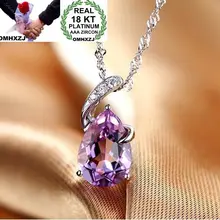 OMHXZJ,, Европейская мода, для женщин, девушек, вечерние, свадебный подарок, аметист, AAA, циркон, 18 К, белое золото, ожерелье, подвеска, шарм, CA236