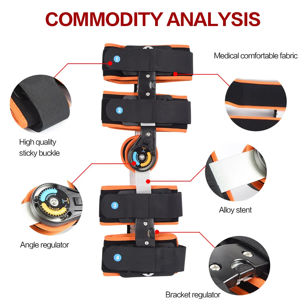 Медицинский бандаж на колено регулируемый угол поддержки коленного сустава Ортез при переломе коленного сустава