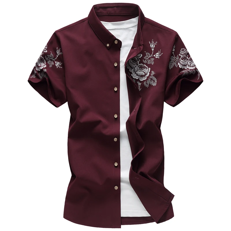 

2017 summer british style Men's short sleeved shirts men printing Men's high quality 100% cotton shirt big size M - 6XL