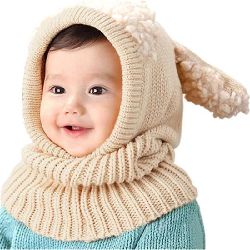 Милая зимняя теплая шапочка для маленьких мальчиков и девочек, шапка, шарф с капюшоном, ушанка для малышей, вязаные Лоскутные кепки с ушками животных, Лидер продаж - Цвет: Хаки