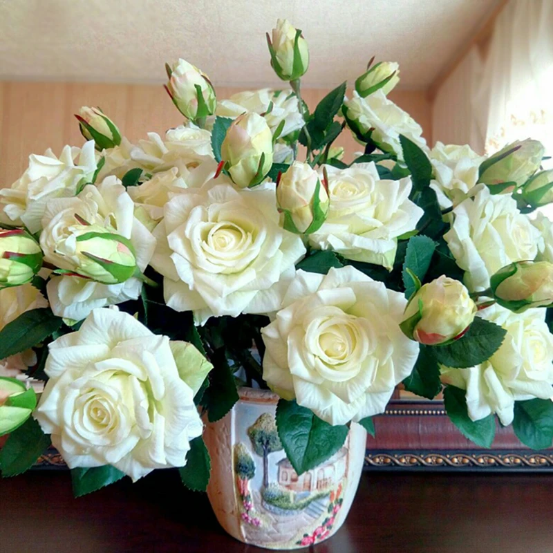 3/4/5 шт/Лот (1Bloom + 1Bud) цветные свадебные/вечерние/украшение дома искусственный шелк