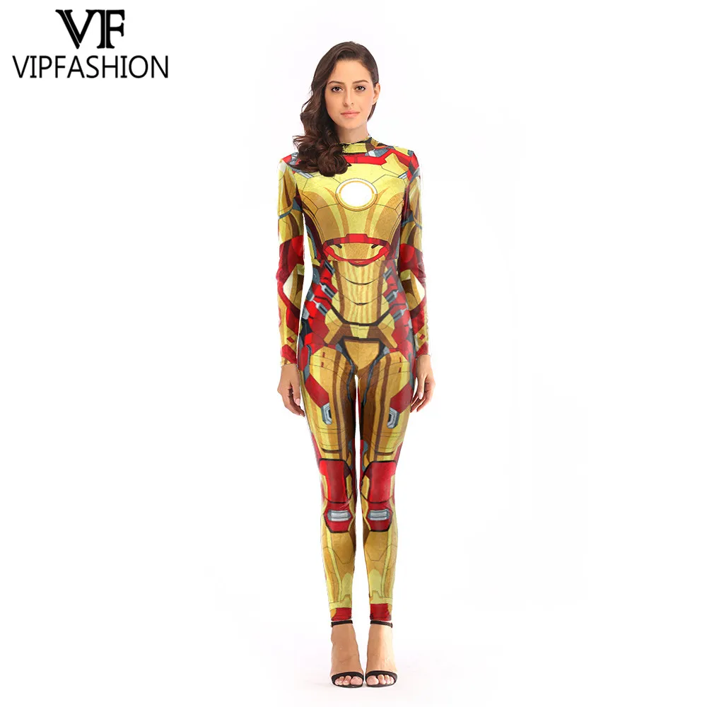 VIP Мода лучшие продажи 3D супер герой Железный костюм с принтом Комбинезоны для женщин косплей боди