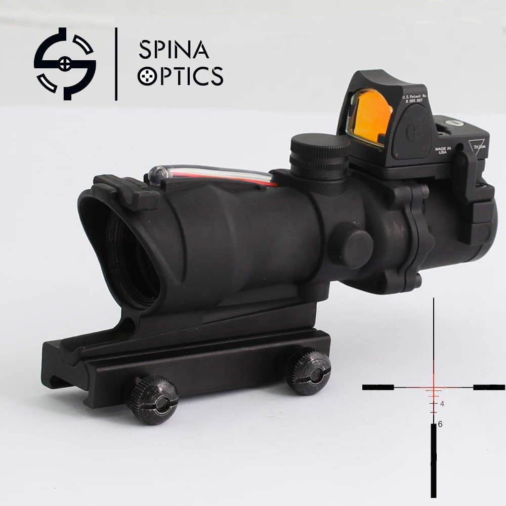 

SPINA OPTICS Tactical Airsoft ACOG 4X32 Sight Scope Real Red Fiber Source Red Illuminated Rifle Scope RMR Micro Red Dot