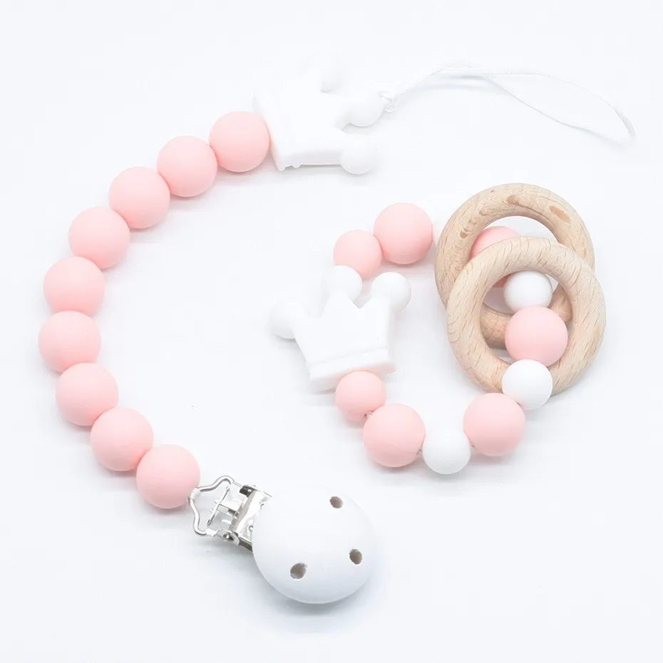 Pink Соски зажимы силиконовые бусины держатель с зажимом для соски-пустышки цепочки для соски с сосками атташе держатель для соски Детские Прорезыватели - Цвет: Pink
