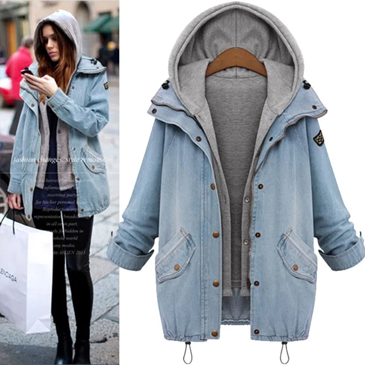 

women's dress 2018 new loose two-piece denim coat big European cap European top