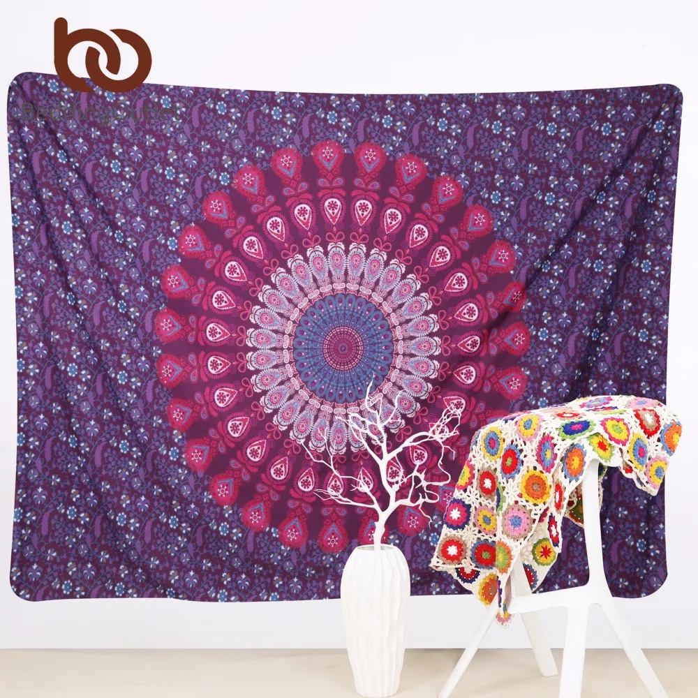 BeddingOutlet Indian Bohemia Tapestry Purple And Red Floral Hanging Wall Carpet Polyester Boho