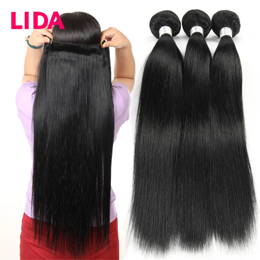 100% Human Hair Extensions Brazilian Straight Hair Bundles Natural Black Remy Human weaving 3 Bundles Deal 100g/PC LIDA
