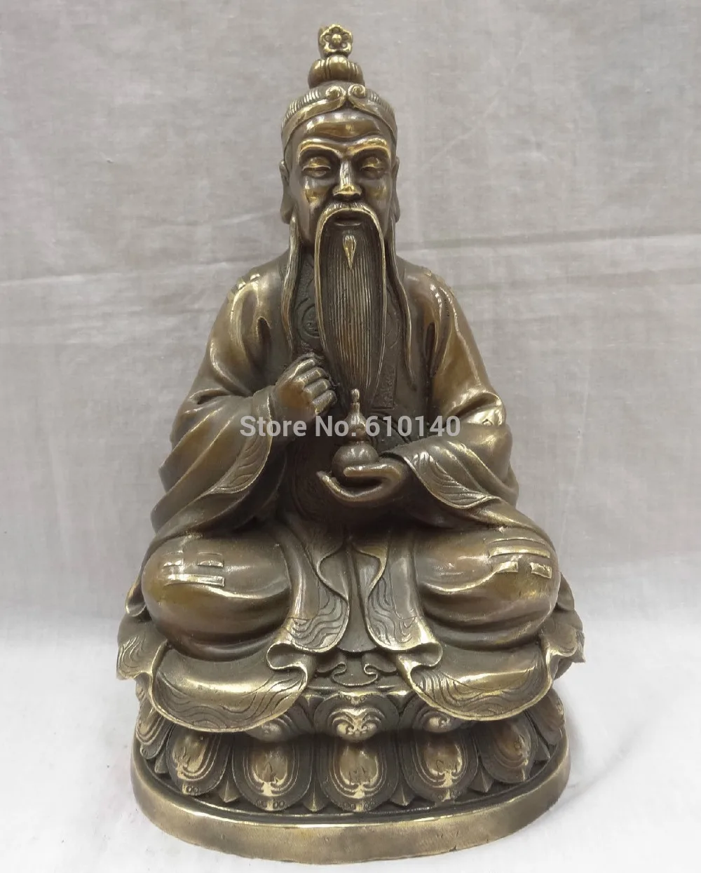 

10" Chinese Bronze Trigram Taoism Laoist incarnation God immortal Gourd Statue