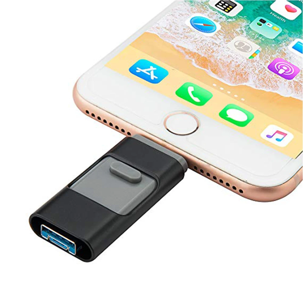 USB палка 128 ГБ, флеш-накопитель USB 3,0 Рамочка для фотографии 3в1 Для iPhone Memory Stick внешнее шифрование хранения USB накопитель (черный 128 г)