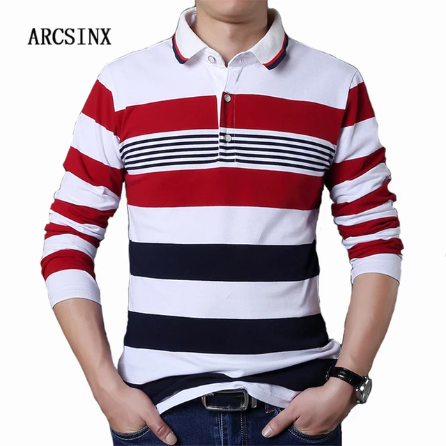 ARCSINX Striped Polo Shirt Men Plus Size 5XL 4XL 3XL Long Sleeve Polo Men Slim Fit Men's Polos