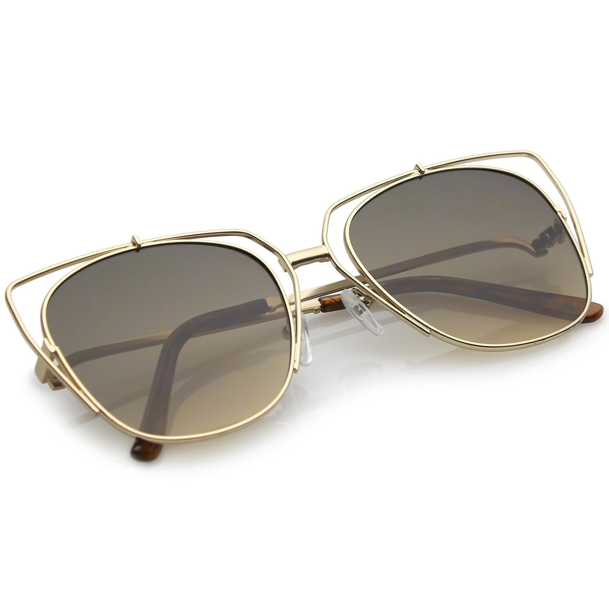 Women's Open Metal Cat Eye Sunglasses With Square Flat Lens And Slim Curved Arms (3)