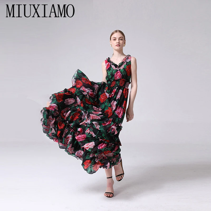 MIUXIMAO, на заказ, плюс размер, макси платье, весна и лето, Новое поступление, модное, с цветочным принтом, элегантное, длина до пола, длинное платье для женщин