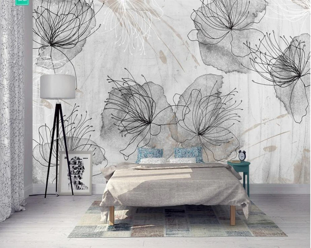 

Retro wallpaper, simple hand-painted flowers,European-style wallpaper murals for the living room bedroom sofa TV background wall