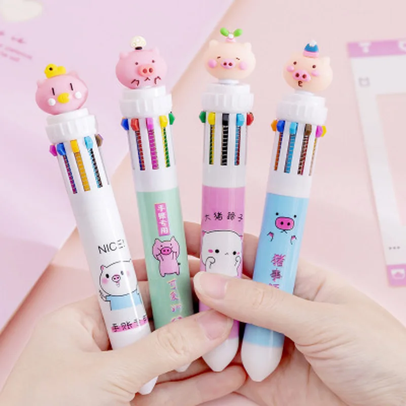 

1pcs Pig 10 Color Ballpoint Pen Kawaii Pen New Stationery Novelty Cartoon Gel Pens Student Cute Pens Kawaii School Supplies