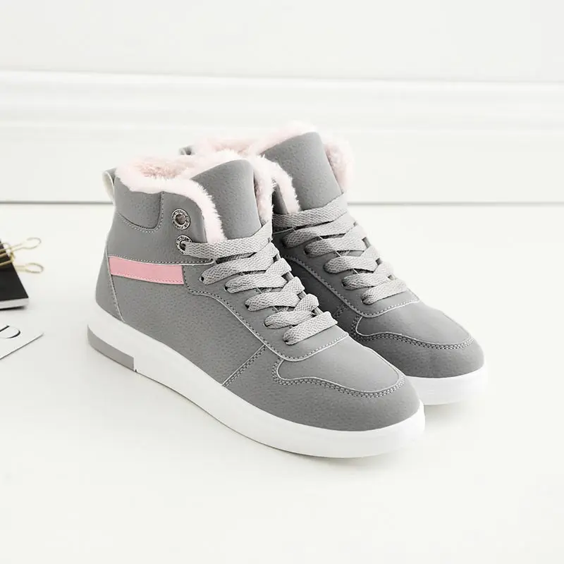 

Women sneakers 2018 New keep warm plush shoes women winter boots lace-up pu leather soft women snow boots female shoes