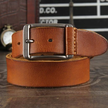 

New 2019 crazy horse cowhide leather belt genuine leather belt for men brown pin buckle jean's strap vintage cinto A+ leather