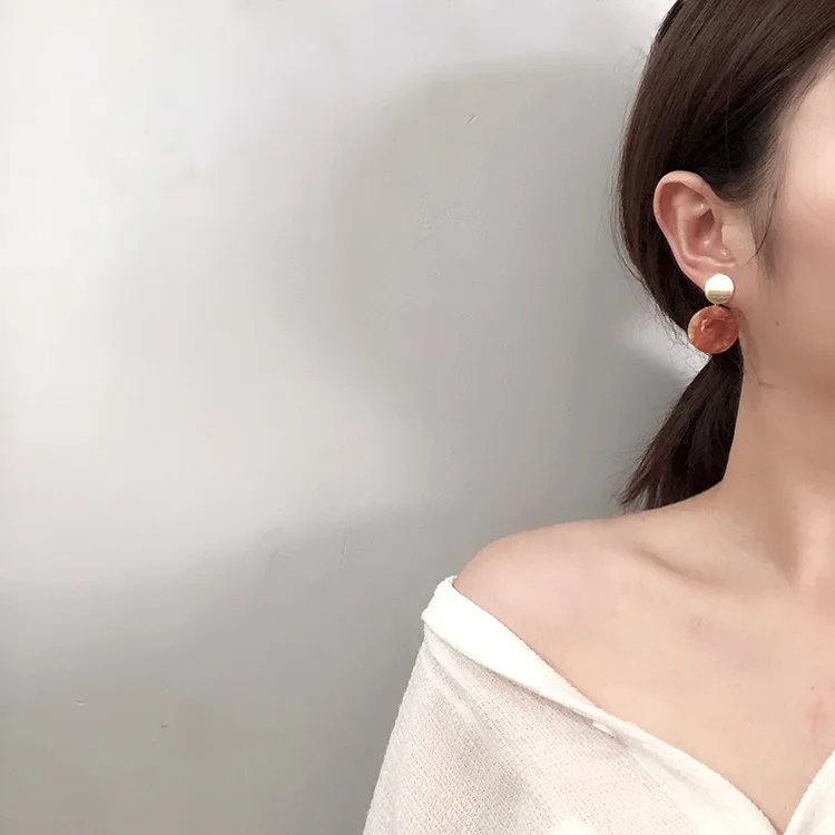 HUANZHI Корея 2019 новые металлические золотые Асимметричные круглые геометрические