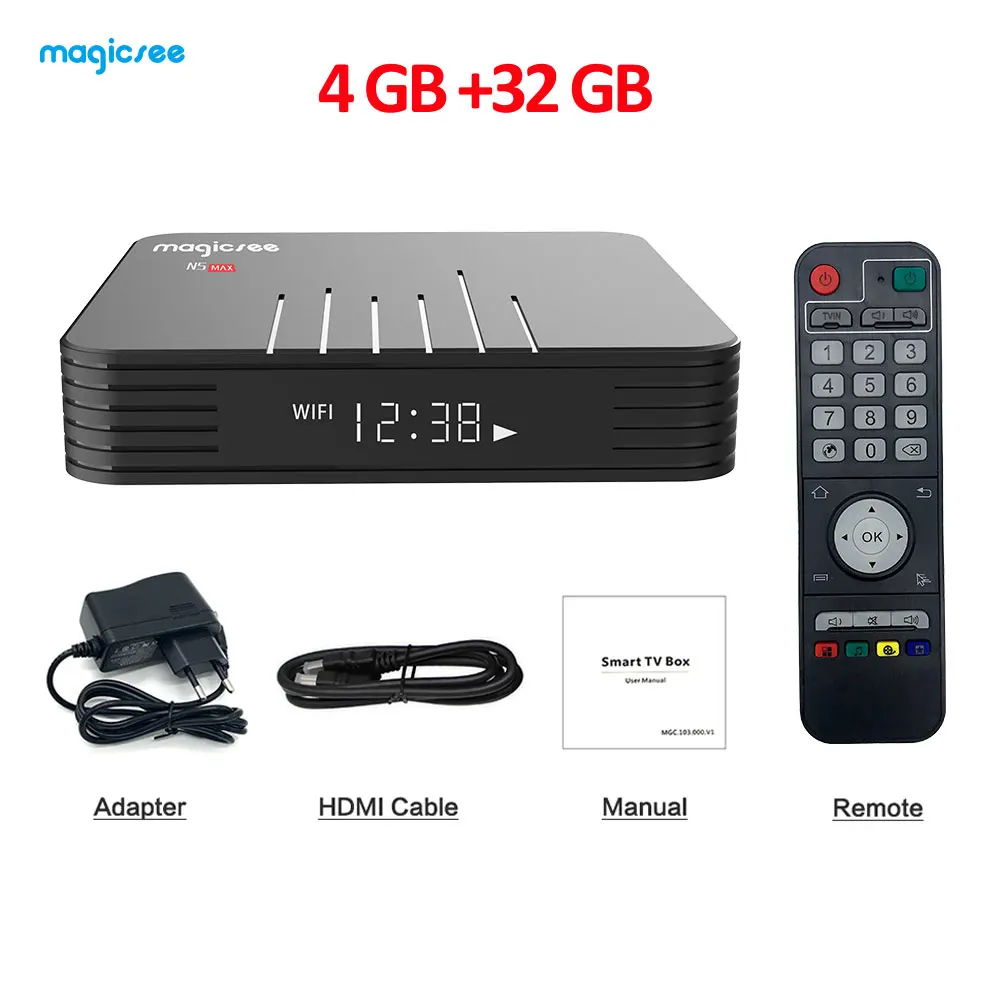 MAGICSEE N5 MAX Android tv Box Amlogic S905X Android 8,1 4 Гб ram 32 Гб 64 Гб rom 2,4G+ 5G WiFi 1000 Мбит/с BT4.1 4K Smart tv BOX - Цвет: 4GB 32 GB