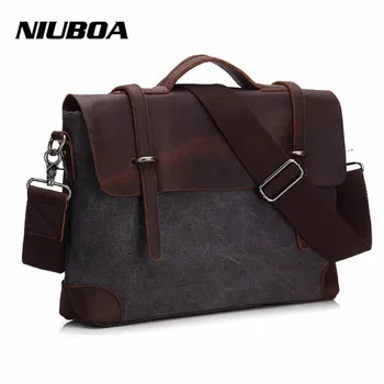 

NIUBOA Fashion Retro Woman Men Messenger Bags High Quality Thick Cotton Canvas Add Leather Unisex Casual Crossbody Shoulder Bags